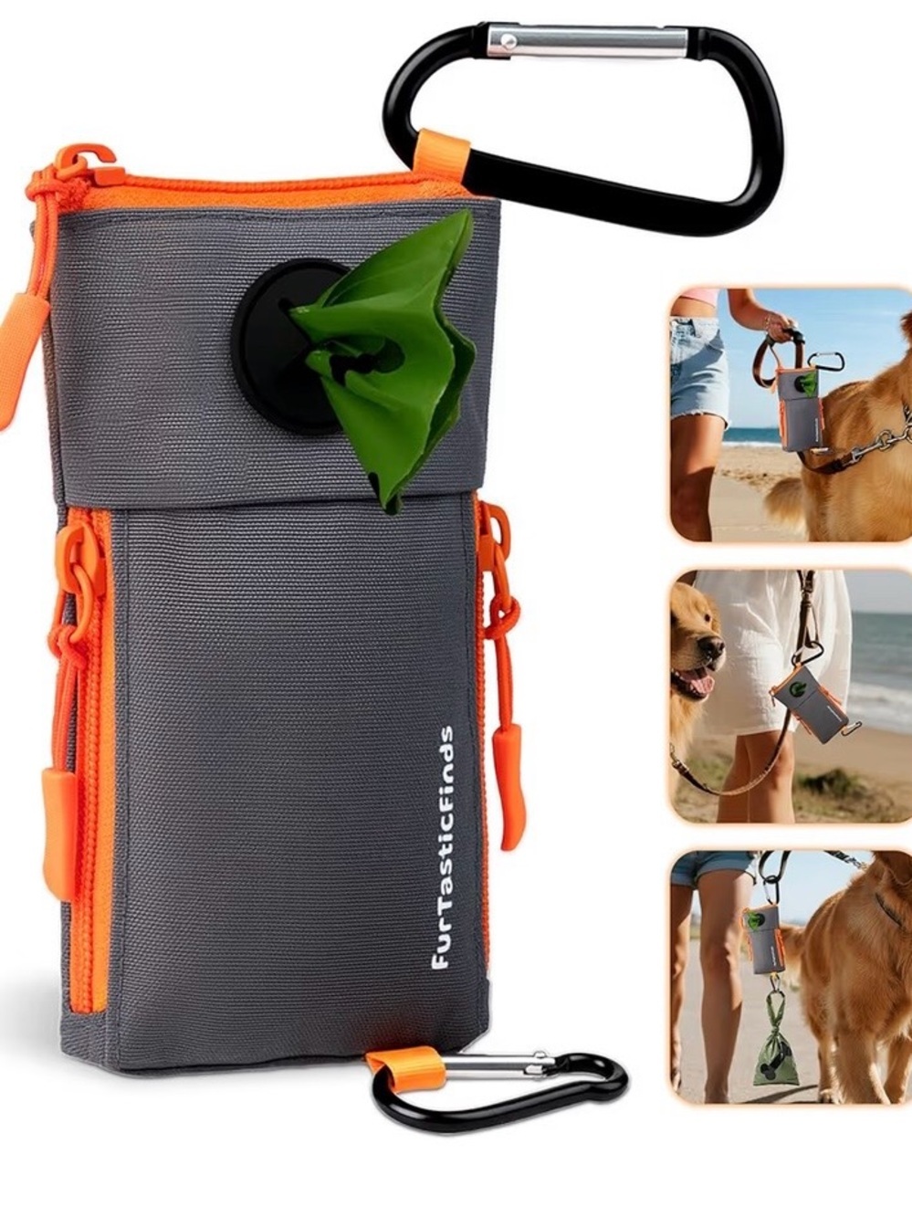 Gray & Orange Dog Waste Bag Dispenser with Carabiner